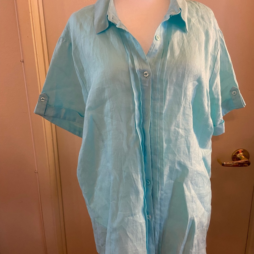 August Silk Blue Casual Button Down Shirt Lightweight
